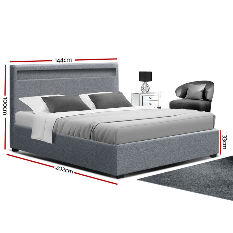 Bed Frame Double Full Size Gas Lift Base With Storage Grey Fabric COLE