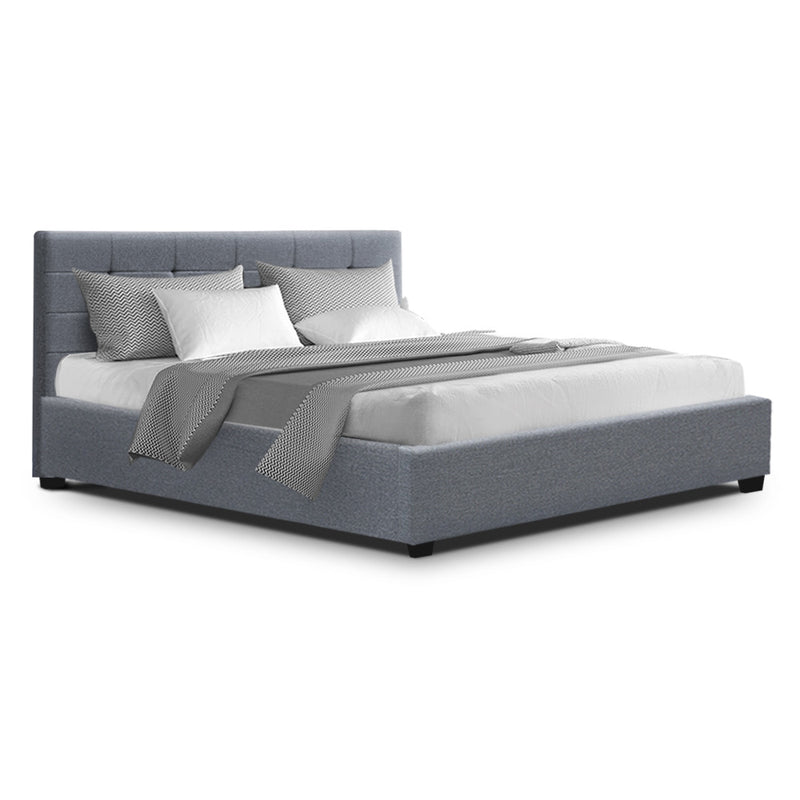 LISA Double Full Size Gas Lift Bed Frame Base With Storage Mattress Grey Fabric