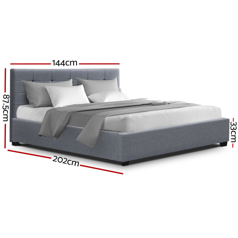 LISA Double Full Size Gas Lift Bed Frame Base With Storage Mattress Grey Fabric