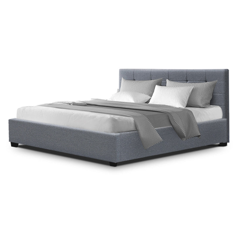 LISA Double Full Size Gas Lift Bed Frame Base With Storage Mattress Grey Fabric