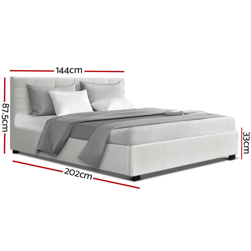 LISA Double Full Size Gas Lift Bed Frame Base With Storage Mattress White Leather