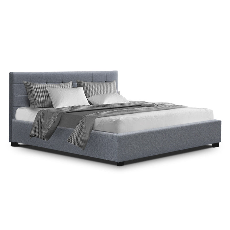 LISA King Size Gas Lift Bed Frame Base With Storage Mattress Grey Fabric