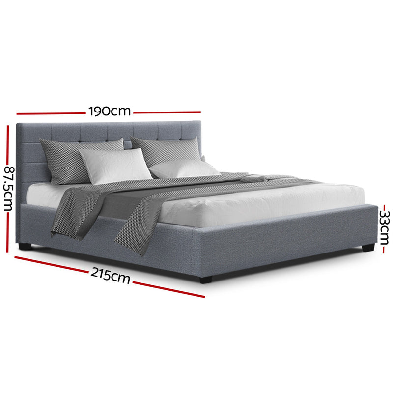 LISA King Size Gas Lift Bed Frame Base With Storage Mattress Grey Fabric