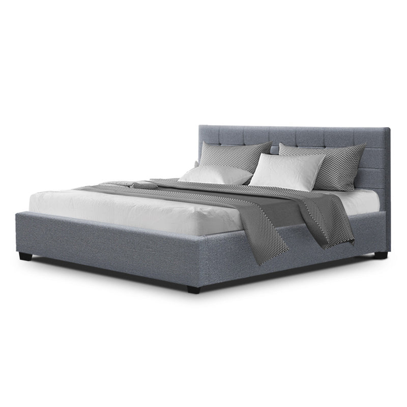 LISA King Size Gas Lift Bed Frame Base With Storage Mattress Grey Fabric