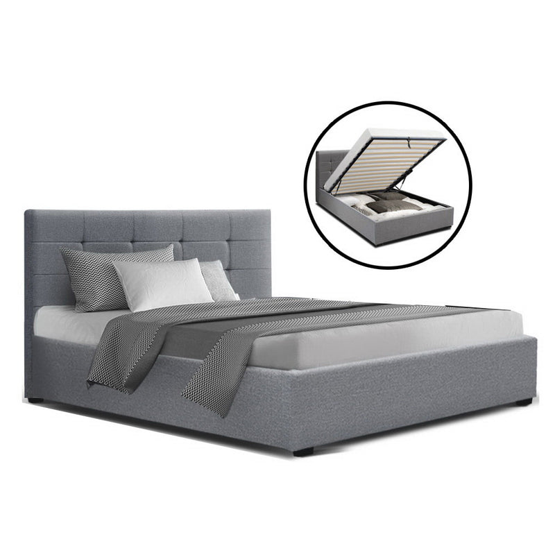 LISA King Single Size Gas Lift Bed Frame Base With Storage Mattress Grey Fabric