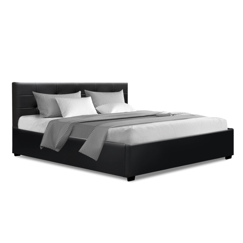 LISA Queen Size Gas Lift Bed Frame Base With Storage Mattress Black Leather