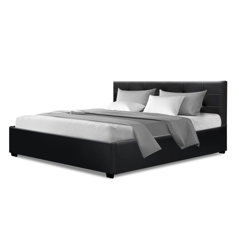 LISA Queen Size Gas Lift Bed Frame Base With Storage Mattress Black Leather