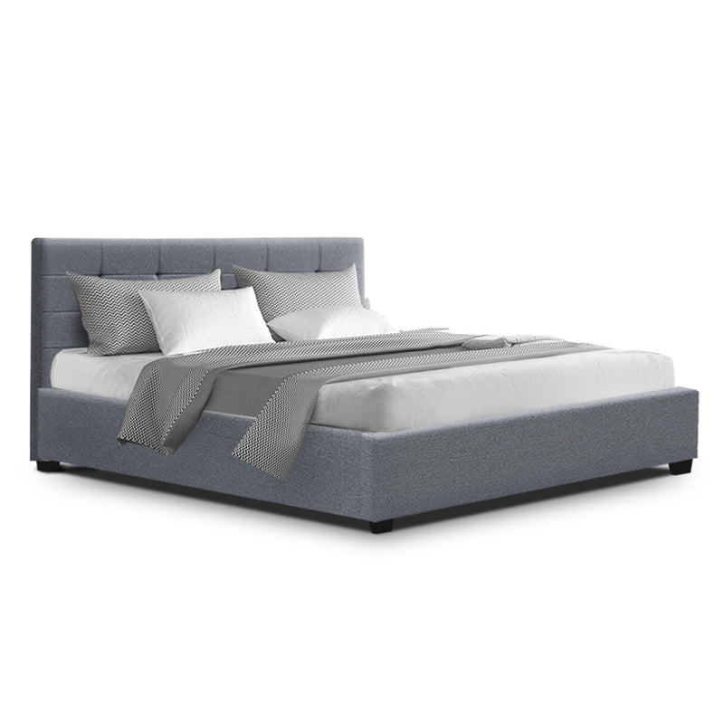 LISA Queen Size Gas Lift Bed Frame Base With Storage Mattress Grey Fabric