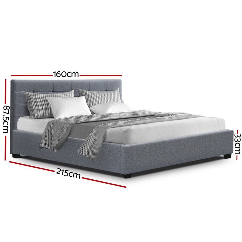 LISA Queen Size Gas Lift Bed Frame Base With Storage Mattress Grey Fabric