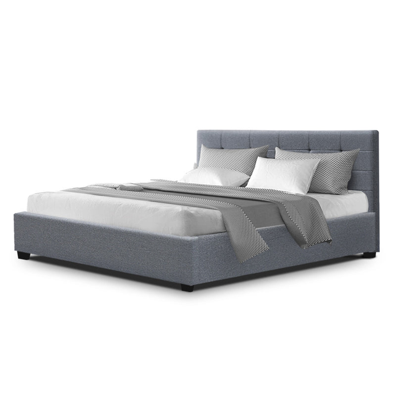 LISA Queen Size Gas Lift Bed Frame Base With Storage Mattress Grey Fabric