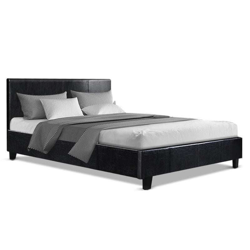 Bed Frame Double Size Base Mattress Platform Full Size Leather Wooden Black NEO