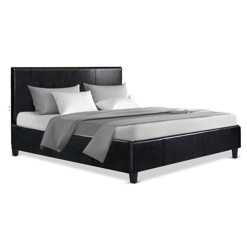 King Size Bed Frame Base Mattress Platform Leather Wooden Black NEO