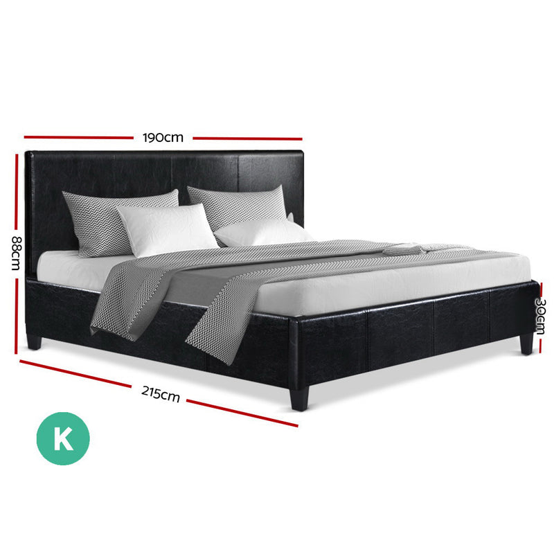 King Size Bed Frame Base Mattress Platform Leather Wooden Black NEO