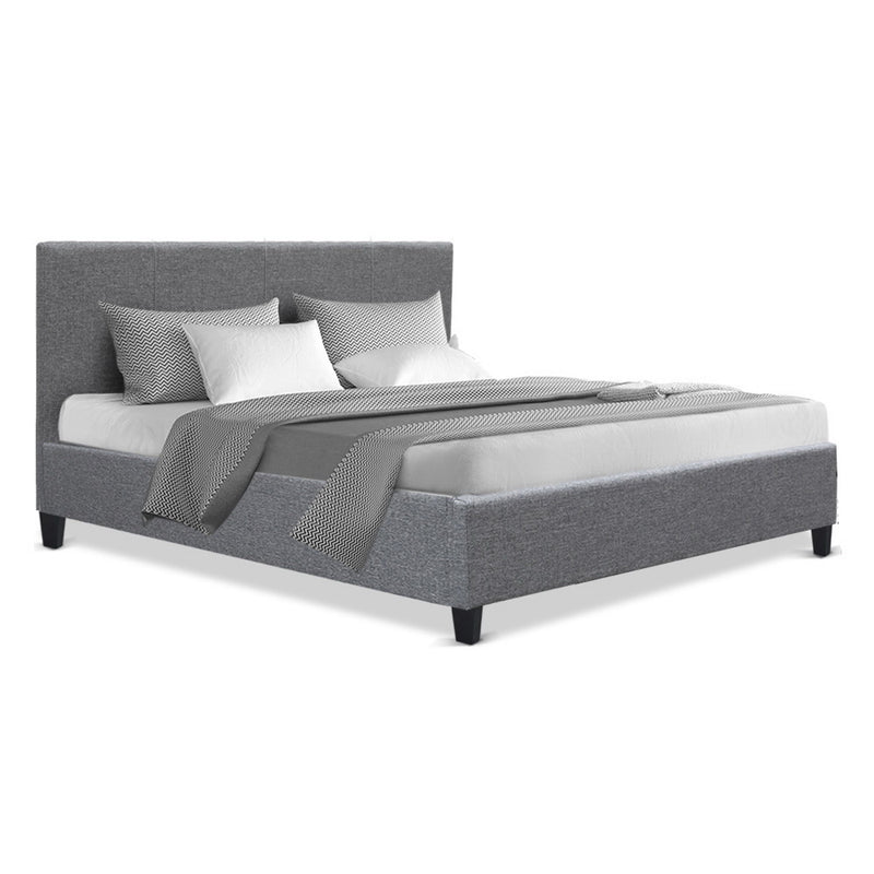 Bed Frame Queen Size Base Mattress Platform Full Fabric Wooden Grey NEO