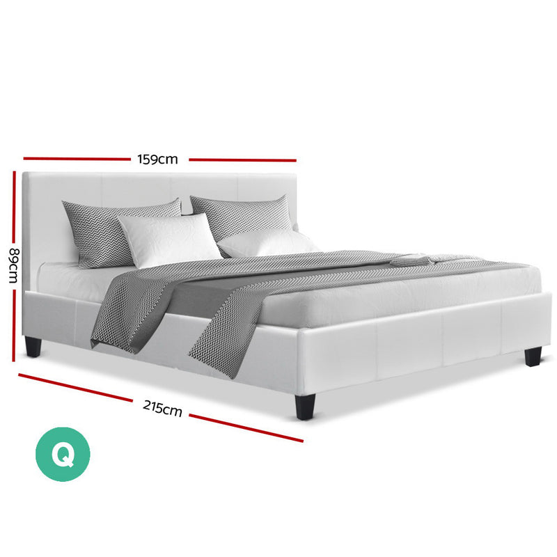 Bed Frame Queen Size Base Mattress Platform Full Size Leather Wooden White NEO