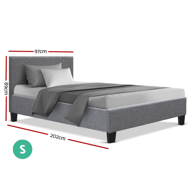 Bed Frame Single Size Base Mattress Platform Fabric Wooden Grey NEO