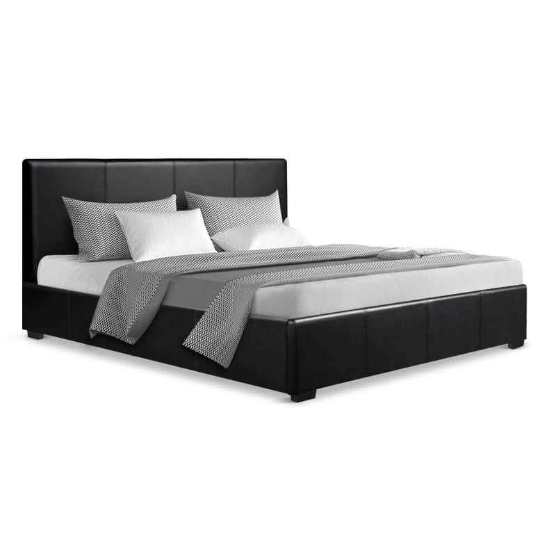 Double Size PU Leather and Wood Bed Frame Headboard - Black