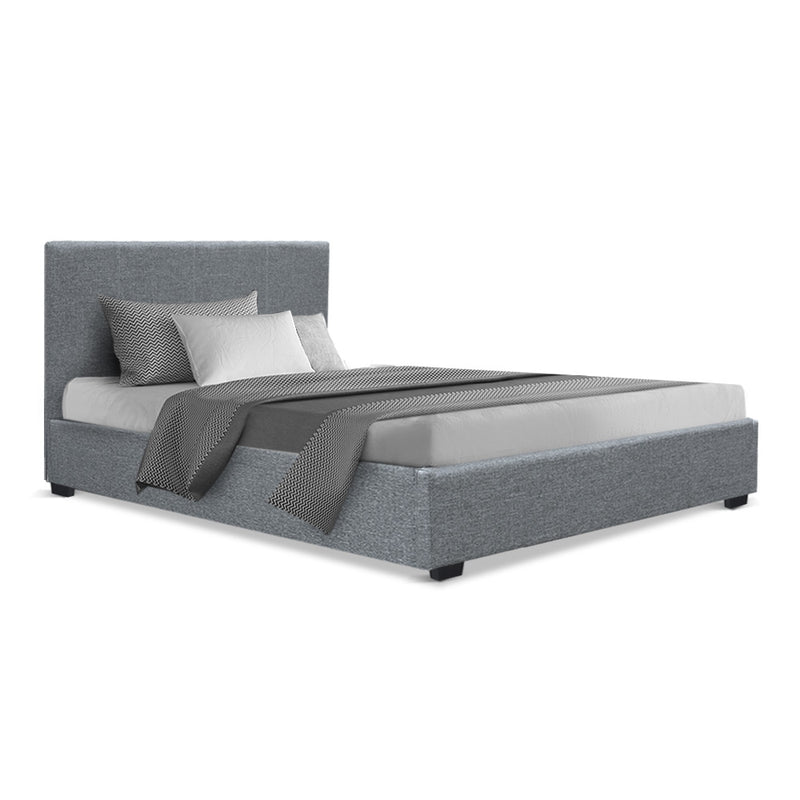 King Single Size Gas Lift Bed Frame Base With Storage Mattress Grey Fabric NINO