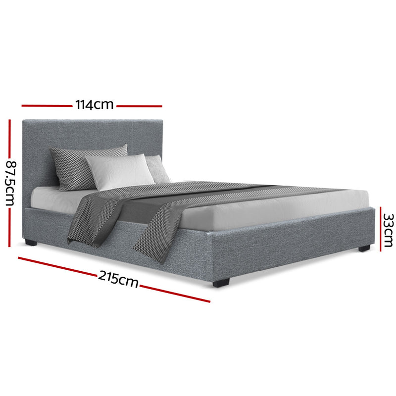 King Single Size Gas Lift Bed Frame Base With Storage Mattress Grey Fabric NINO