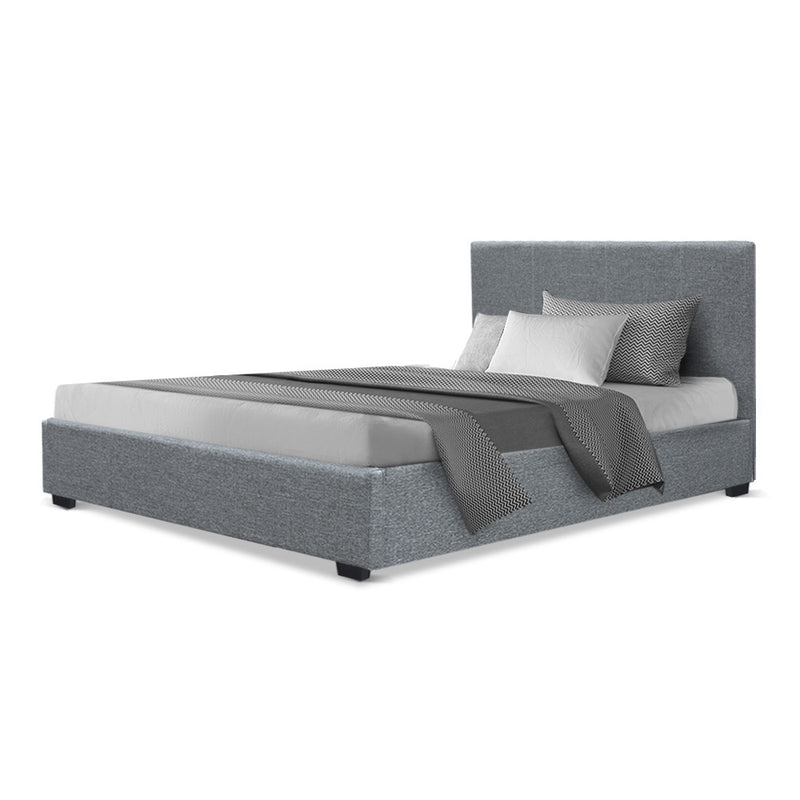 King Single Size Gas Lift Bed Frame Base With Storage Mattress Grey Fabric NINO