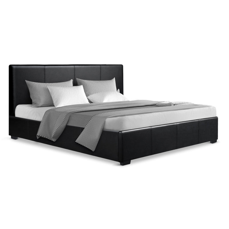 Queen Size PU Leather and Wood Bed Frame Headboard - Black