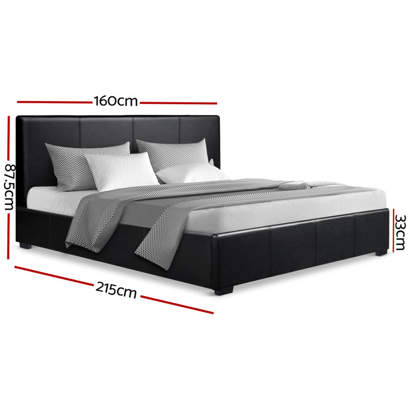 Queen Size PU Leather and Wood Bed Frame Headboard - Black