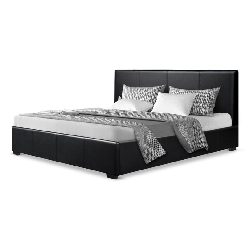 Queen Size PU Leather and Wood Bed Frame Headboard - Black