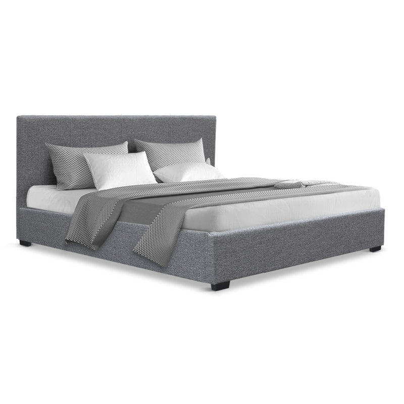 Queen Size Fabric and Wood Bed Frame Headboard - Grey