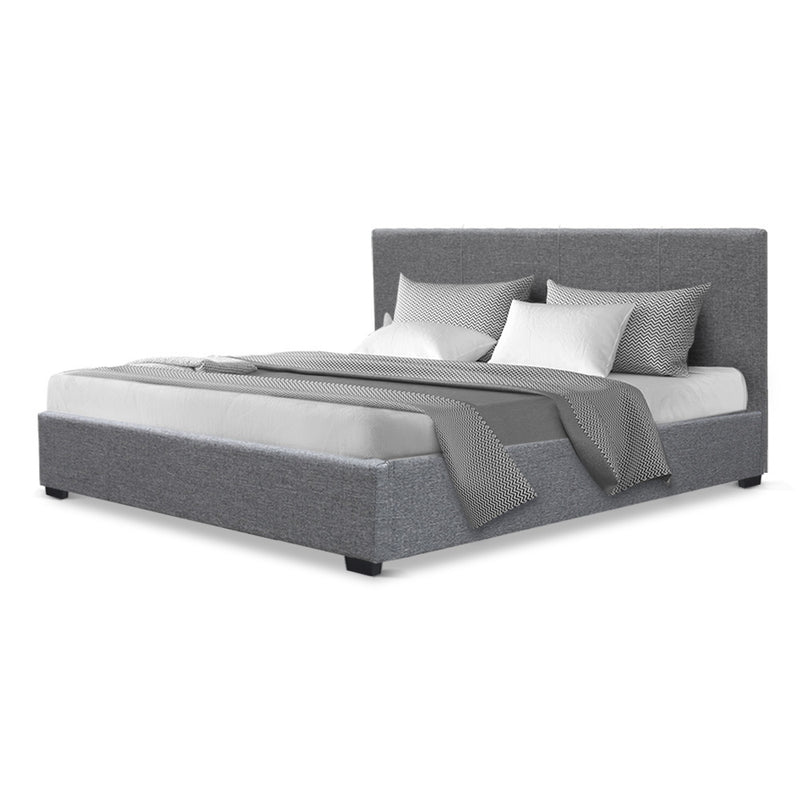 Queen Size Fabric and Wood Bed Frame Headboard - Grey