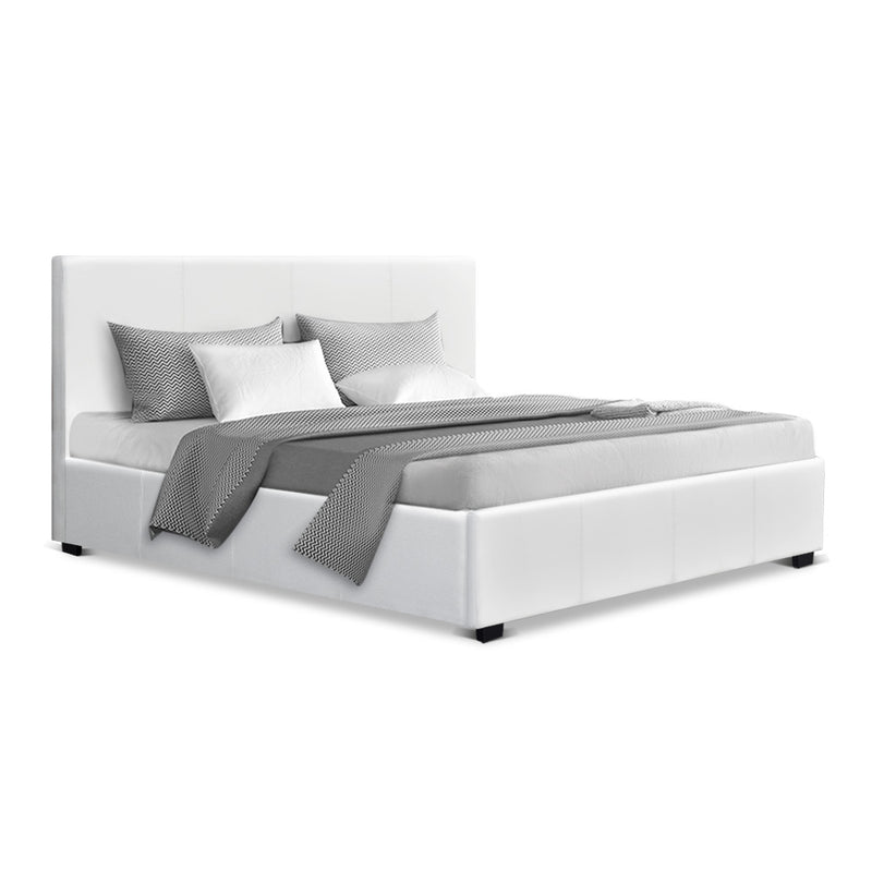 Queen Size PU Leather and Wood Bed Frame Headboard -White