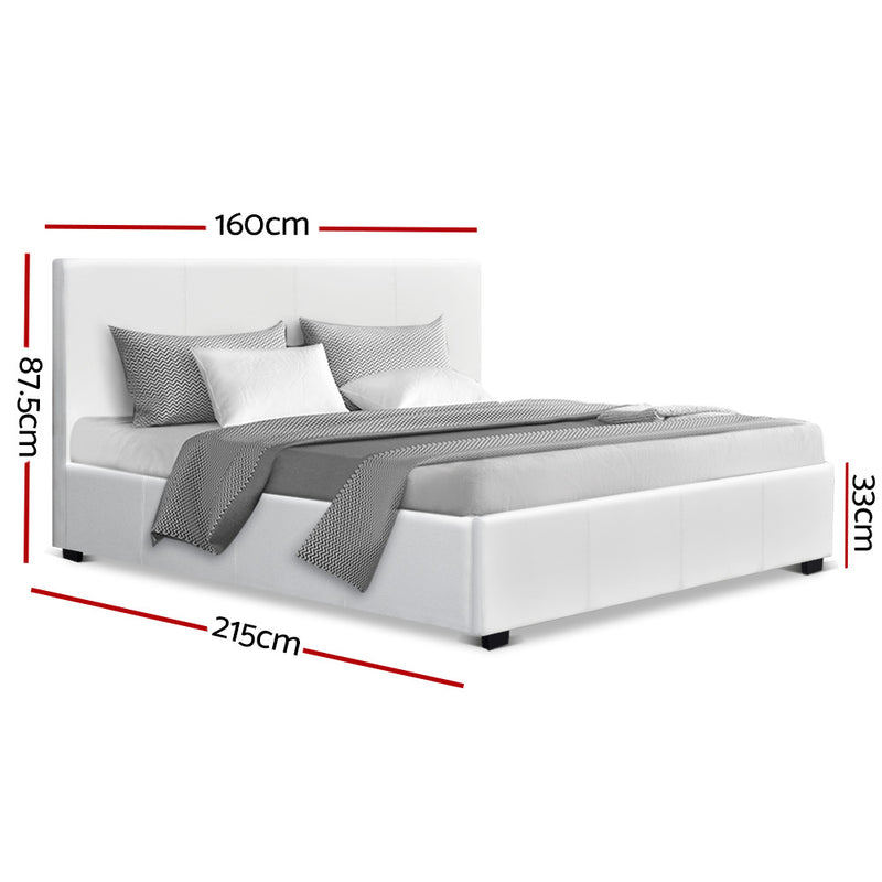 Queen Size PU Leather and Wood Bed Frame Headboard -White