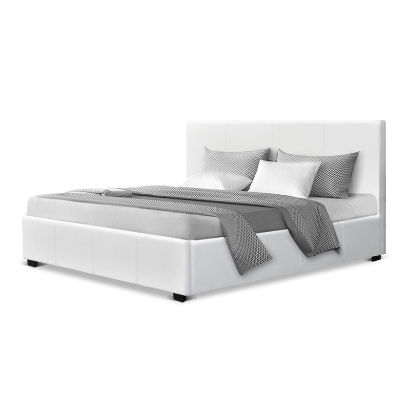 Queen Size PU Leather and Wood Bed Frame Headboard -White