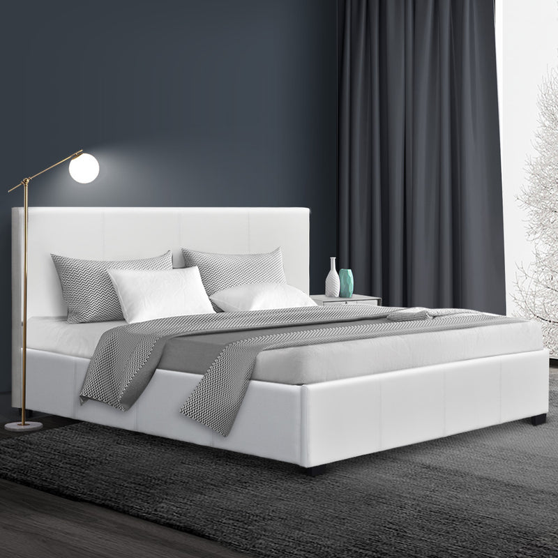 Queen Size PU Leather and Wood Bed Frame Headboard -White