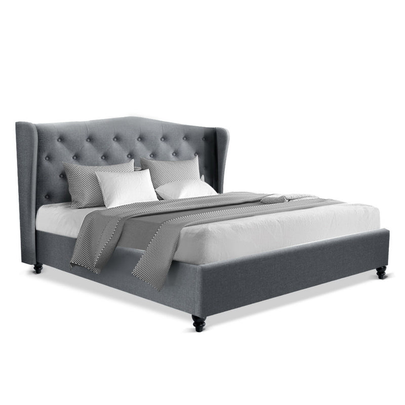 Double Size Wooden Upholstered Bed Frame Headboard - Grey