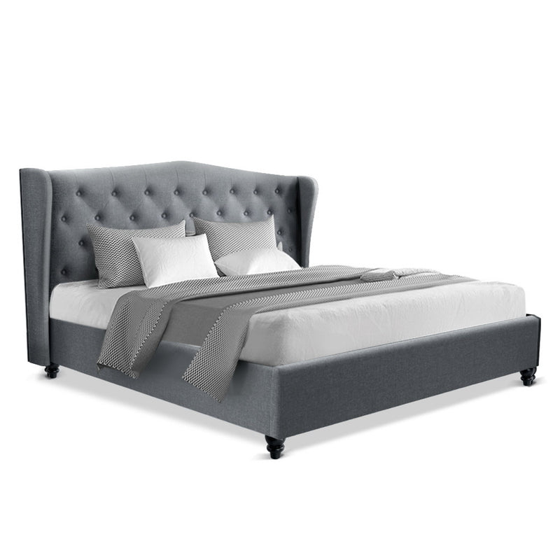 King Size Wooden Upholstered Bed Frame Headboard - Grey