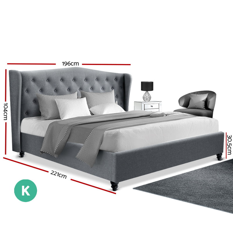 King Size Wooden Upholstered Bed Frame Headboard - Grey