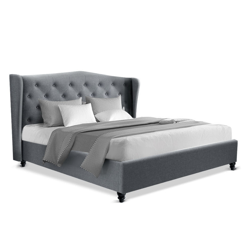 Queen Size Wooden Upholstered Bed Frame Headboard - Grey