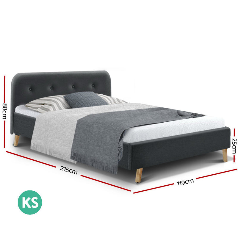 King Single Size Bed Frame Base Mattress Fabric Wooden Charcoal POLA