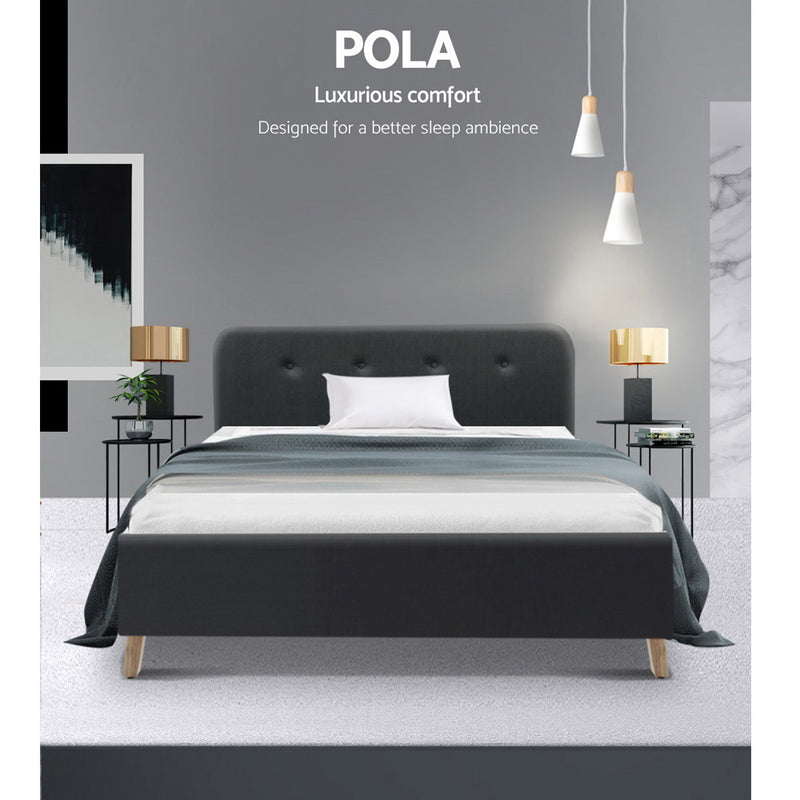 King Single Size Bed Frame Base Mattress Fabric Wooden Charcoal POLA