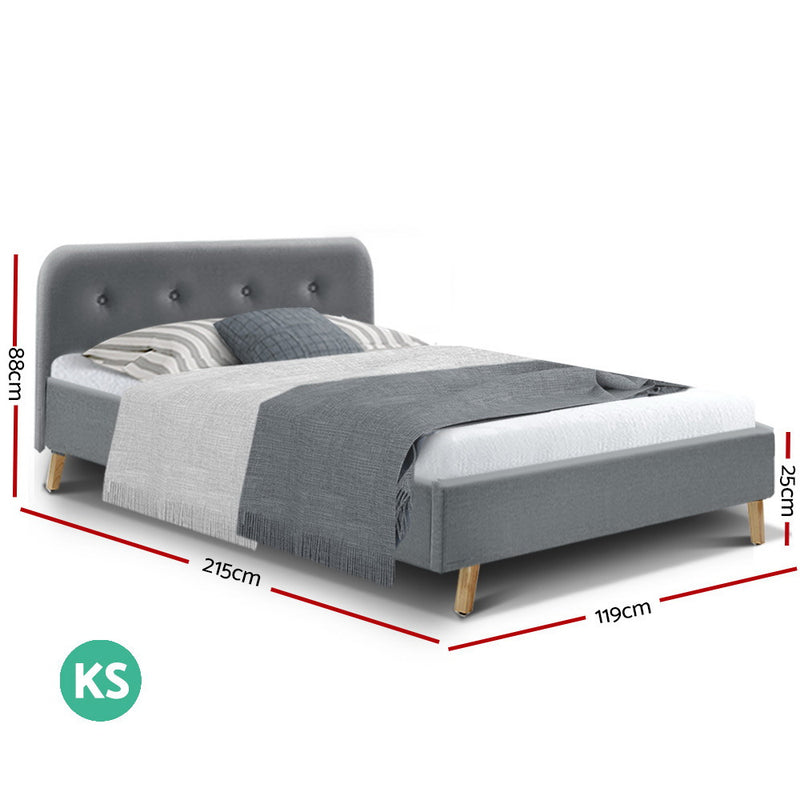 King Single Size Bed Frame Base Mattress  Fabric Wooden Grey POLA