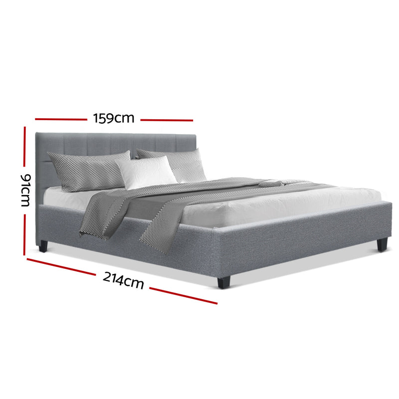 Bed Frame Queen Size Base Mattress Platform Fabric Wooden Grey SOHO