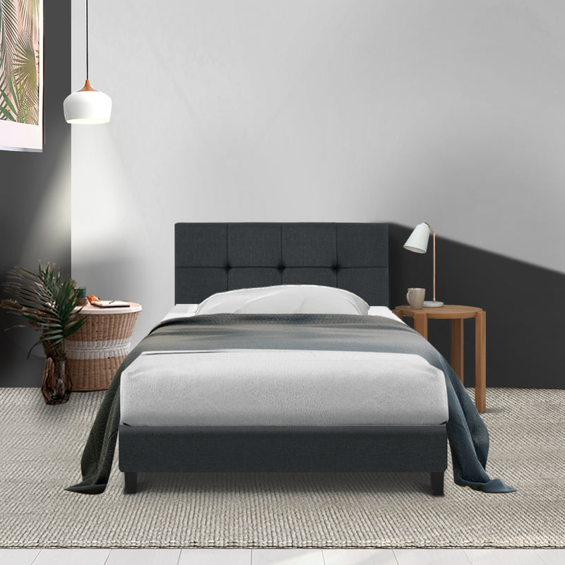 Bed Frame Single Size Base Mattress Platform Fabric Wooden Charcoal SOHO