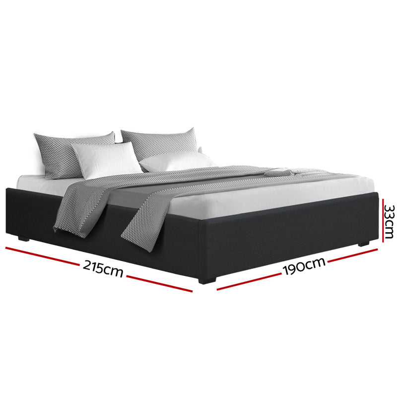 TOKI King Size Storage Gas Lift Bed Frame without Headboard Fabric Charcoal