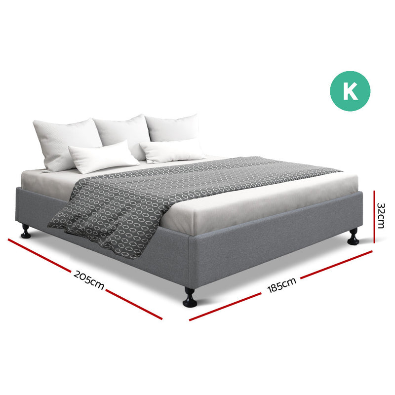 Bed Frame King Size Bed Base Mattress Platform Fabric Wooden Grey TOMI