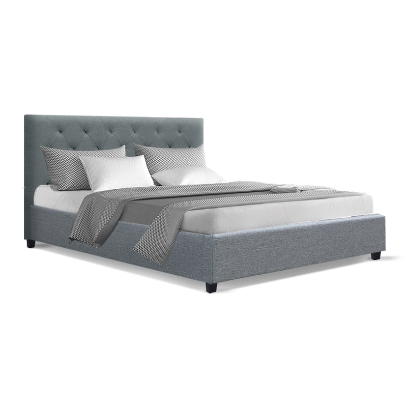 Double Size Fabric Bed Frame  Headboard - Grey