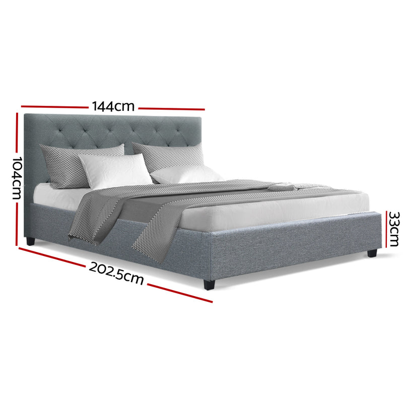 Double Size Fabric Bed Frame  Headboard - Grey