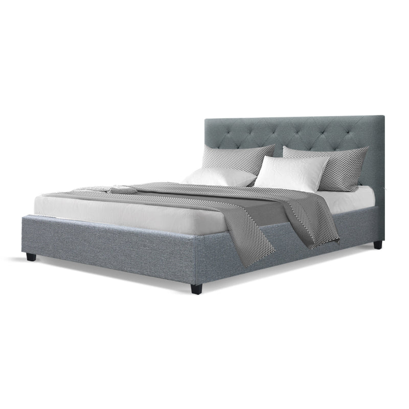 Double Size Fabric Bed Frame  Headboard - Grey