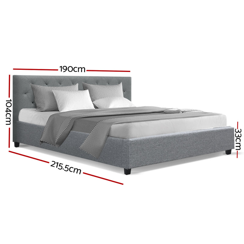 King Size Bed Frame Base Mattress Platform Fabric Wooden Grey VAN