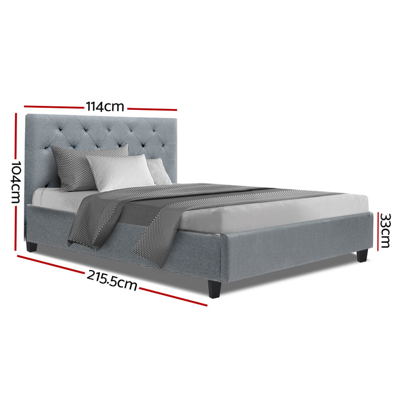 King Single Size Bed Frame Base Mattress Platform Fabric Wooden Grey VAN