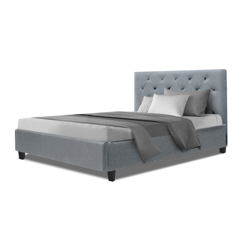 King Single Size Bed Frame Base Mattress Platform Fabric Wooden Grey VAN